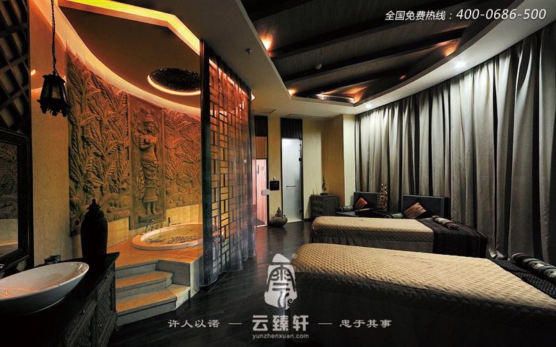此婭太水療會(huì)所在裝修在風(fēng)格上,選用東南亞自然、淳樸、渾厚的元素,貫穿整個(gè)會(huì)所空間之中