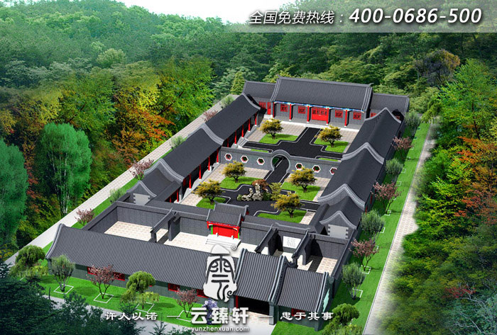 三進院四合院中式設(shè)計建筑效果圖