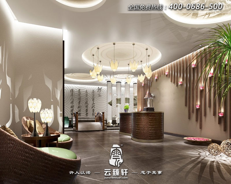 養(yǎng)生會所的前臺大廳裝修效果圖