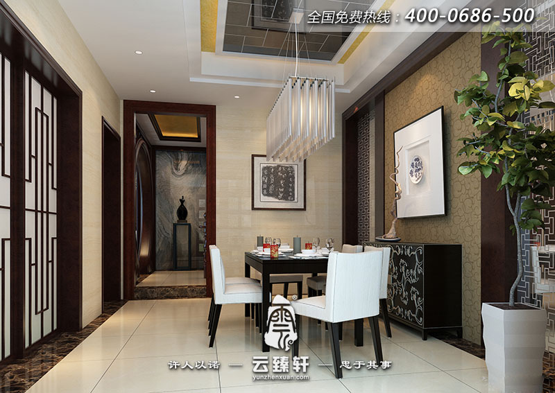 餐廳的裝飾簡約大氣，中式元素作為點綴在其中，很新穎