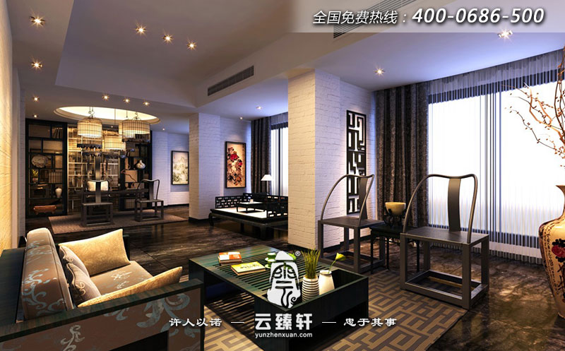 中式別墅整個(gè)書房展示
