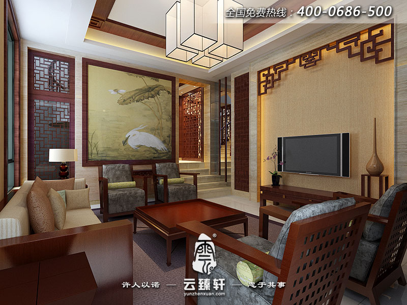 東陽李總精品住宅樓中樓新中式客廳設(shè)計效果圖
