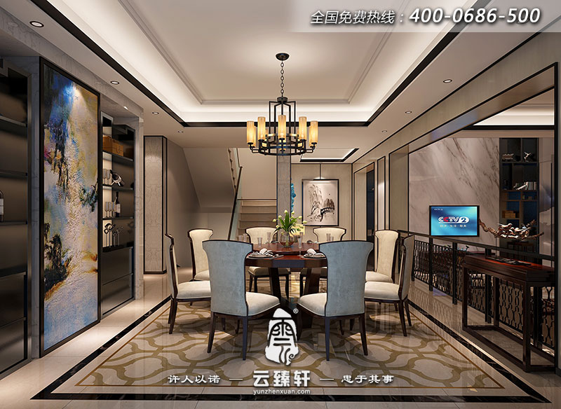 新中式別墅餐廳效果圖
