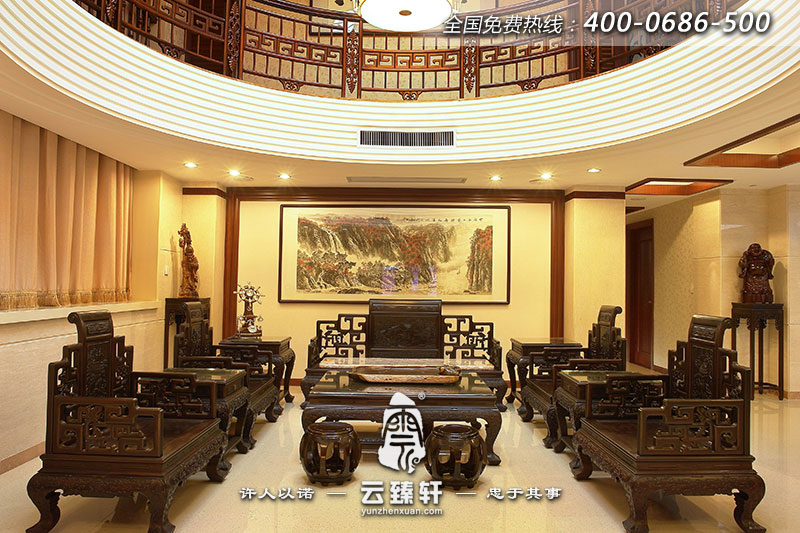 典雅氣派中式別墅客廳設(shè)計(jì)效果圖
