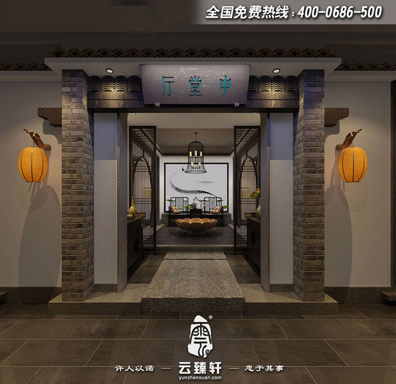 高端茶會所包間古樸門頭設(shè)計(jì)效果圖