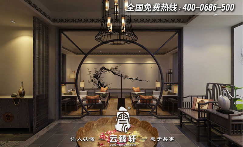 高端茶會會所室內(nèi)古韻雅致效果圖