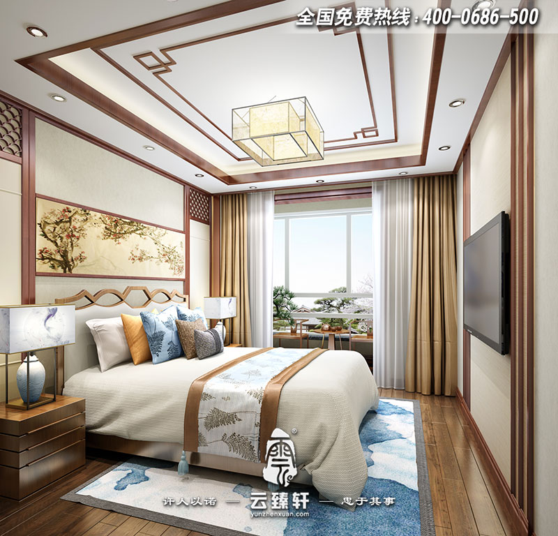 簡(jiǎn)約中式復(fù)式樓一層主臥室設(shè)計(jì)效果圖