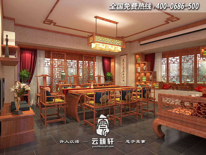 中式韻致客廳設計效果圖