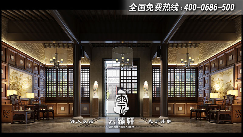 新中式會(huì)所門廳設(shè)計(jì)效果圖