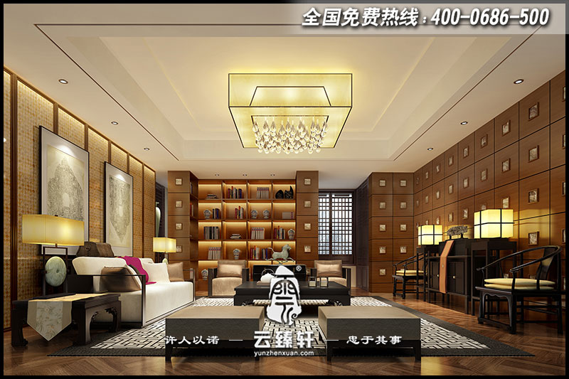 新中式會(huì)所書房設(shè)計(jì)效果圖